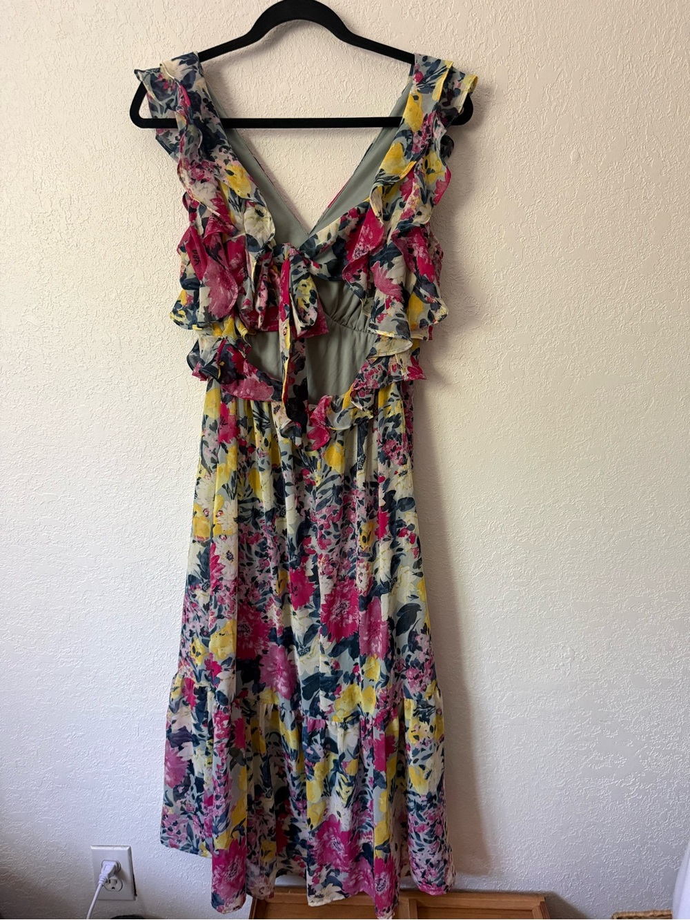 Lauren Conrad Floral Ruffle V-Neck Midi Dress in Pink, Blue & Yellow, medium - Picture 4 of 10
